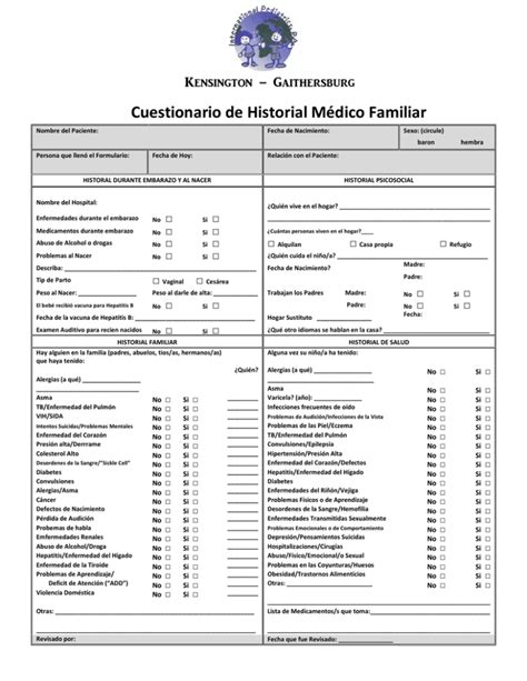 Cuestionario De Historial M Dico Familiar