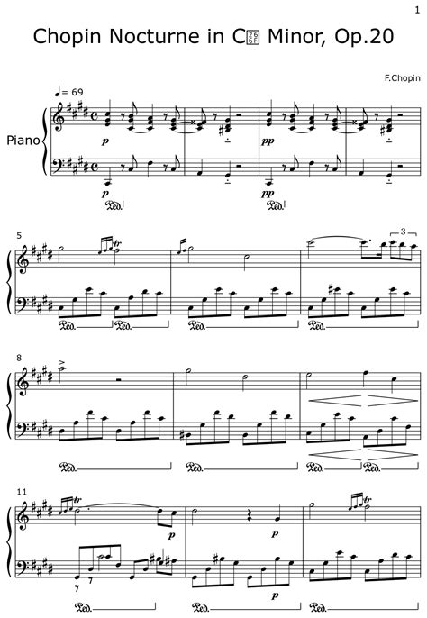 Chopin Nocturne In C♯ Minor Op20 Sheet Music For Piano