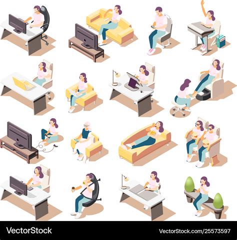 Sedentary Lifestyle Icon Set Royalty Free Vector Image