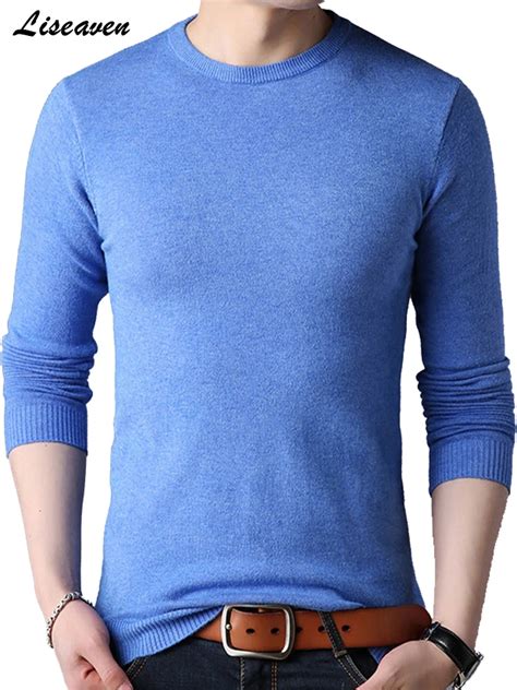 Liseaven Solid Color Sweaters O Neck Men Pullovers Spring Autumn Men's ...