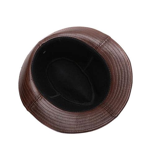 Black Fedoras Hats Men Genuine Leather Retro Jazz Caps Gentleman Real Leather Luxury Sp Ring