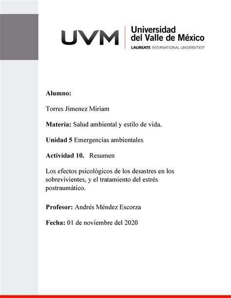 A10 Mtj Apuntes 10 Salud Ambiental Y Estilo De Vida Alumno Torres Jimenez Miriam Materia