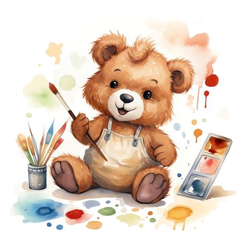 Cute Watercolor Art Painter Bear Illustration Teddy Bears Clipart