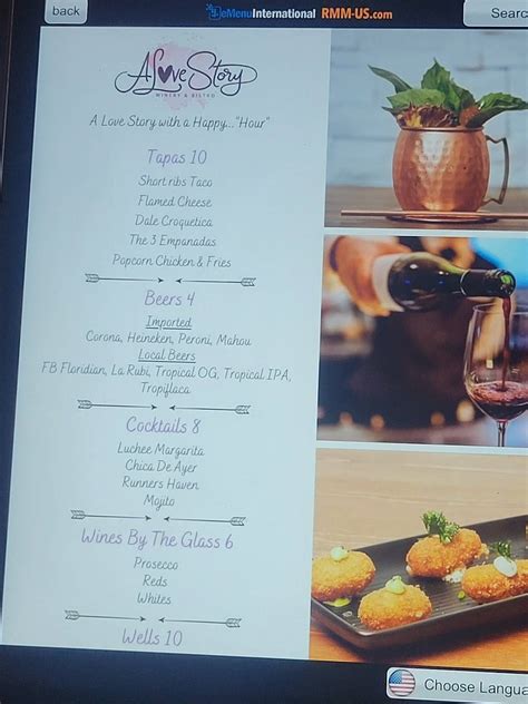 Menu At A Love Story Winery Bistro Restaurant Miami