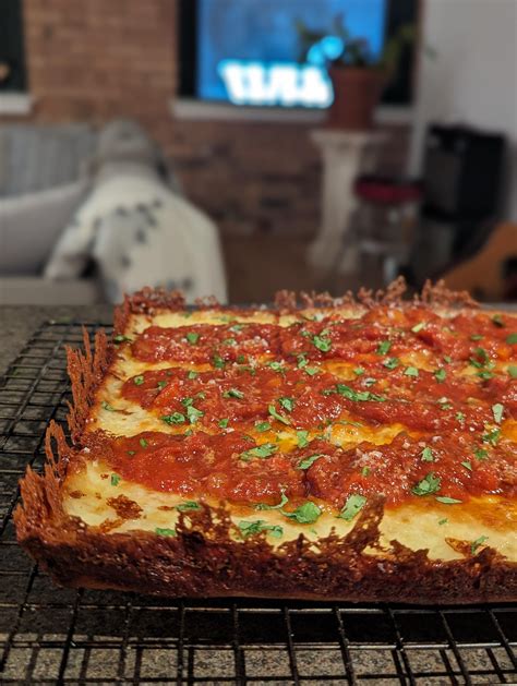 Homemade Detroit Style Pizza W Frico Crust Dining And Cooking