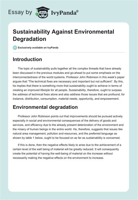 Sustainability Against Environmental Degradation Words Essay