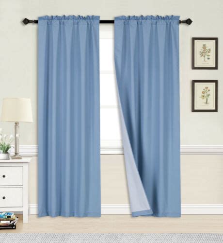 2 Panels Solid Blackout Thermal Rod Pocket Foam Lined Window Curtain