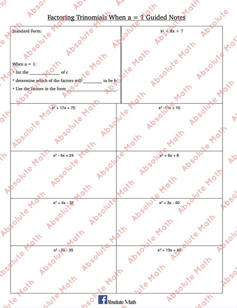 Factoring Trinomials When A Guided Notes Teaching Resources