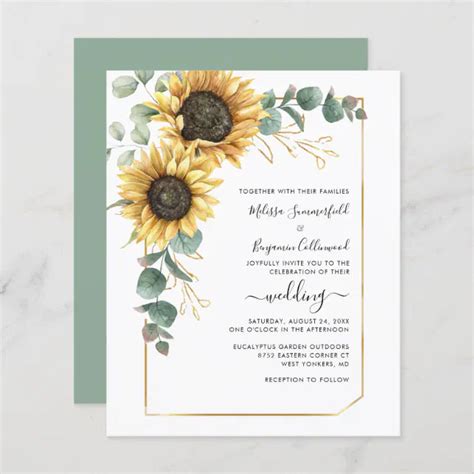 Floral Sunflower Eucalyptus Wedding Invitation Zazzle