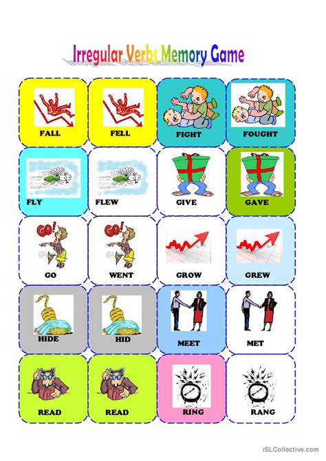 Irregular Verbs Memeory Card Game English Esl Worksheets Hot Sex Picture