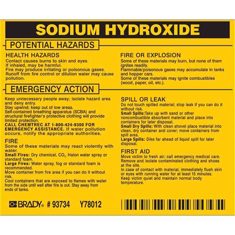 Brady Part 93734 SODIUM HYDROXIDE Labels BradyID