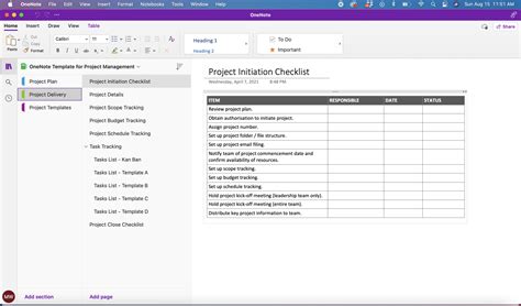 Project Tracking Onenote Project Management Template