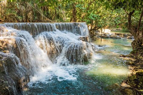 Kuang Si Waterfalls in Luang Prabang, Laos Stock Photo - Image of ...