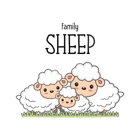 Happy sheep family. Mom dad and baby sheep cartoon on the grass. 556791 ...