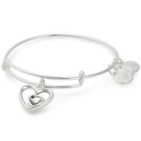 Alex And Ani Heart In Heart Charm Bangle Bracelet Shiny Silver Finish