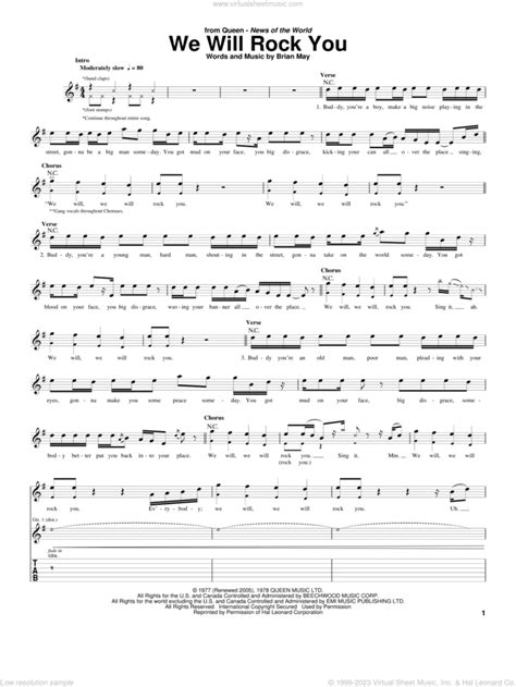 Queen We Will Rock You Sheet Music For Guitar Tablature V2