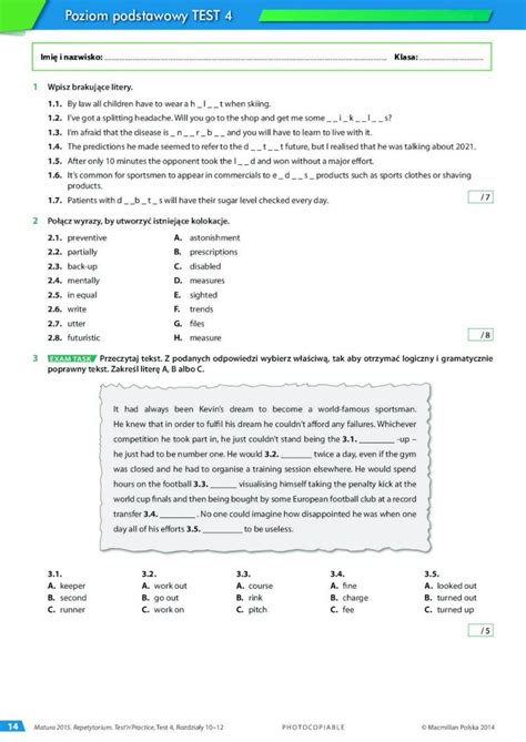 PDF Poziom Podstawowy TEST 4 Macmillan Polska Poziom Podstawowy