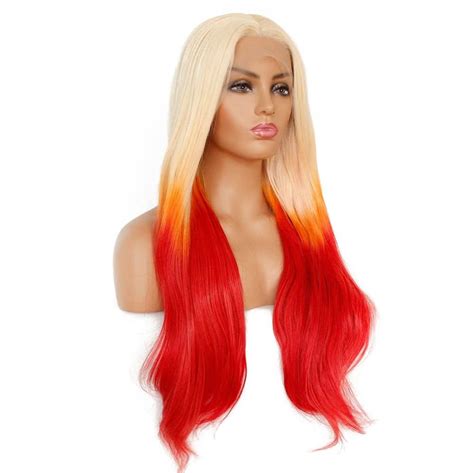 Jazz Long Heat Resistant Lace Front Wavy Wig 613 Etsy Yellow Ombre Red Ombre Blonde Ombre