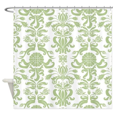 Pale Green Damask Decorative Fabric Shower Curtain Set House Doormats For Living Room Anti Slip