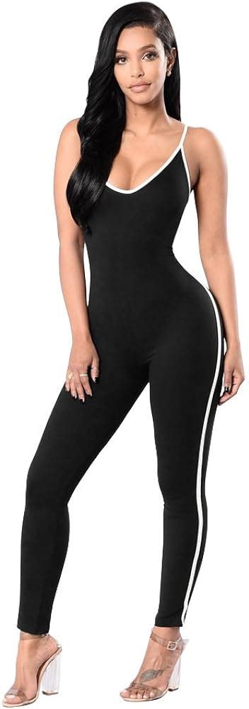 Dreamskull Womens Sexy Bodycon Catsuit Spaghetti Strapped