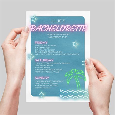 Miami Bachelorette Party Itinerary Template, Miami Bachelorette