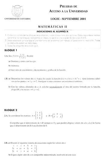 Examen De Matem Ticas Ii De Cantabria Selectividad De