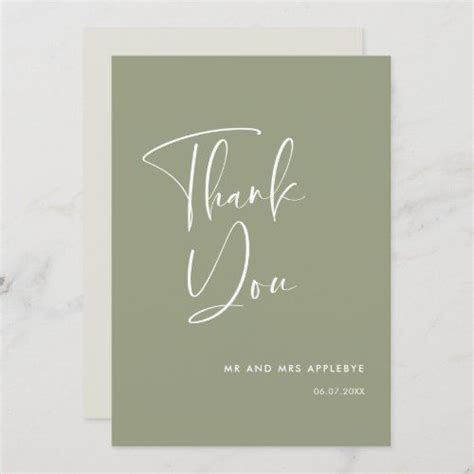 Elegant Modern Sage Green Wedding Thank You Card Zazzle Wedding