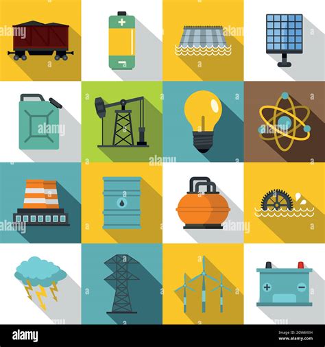 Energy Sources Items Icons Set Flat Style Stock Vector Image Art Alamy