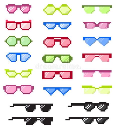 Glasses Pixel With Eyes Vector Cartoon Eyeglass Frame Or Sunglasses And