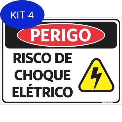 Kit 4 Placa Sinalização Perigo Risco Choque Elétrico Aplica Placas