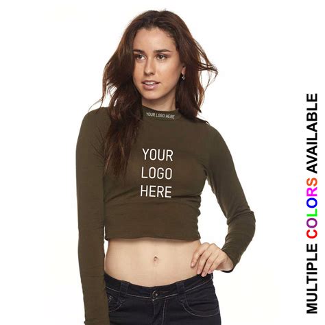 Womens Custom Mock Neck Long Sleeve Crop Tops Cre8printingdesign