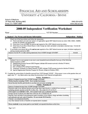 Fillable Online Ofas Uci Verification Form For Independent Students