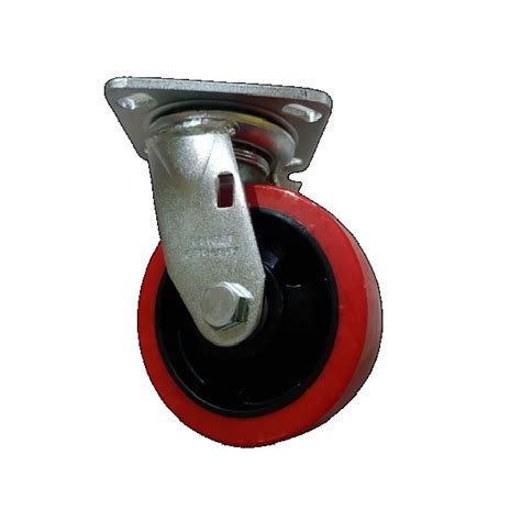 Roda Caster Troly Troli PU Merah 5 Inch Heavy Duty Hidup Putar