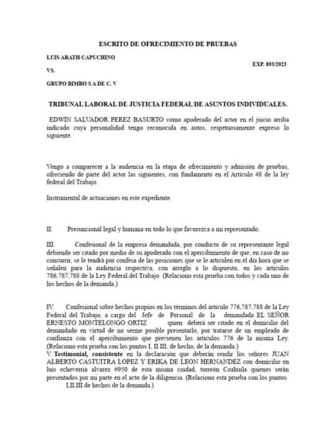 Escrito De Ofrecimiento De Pruebas Edwin Basurto Pdf