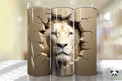 Lion 3D Cracked Hole Tumbler Wrap 1 Grafika Przez Pandastic Creative