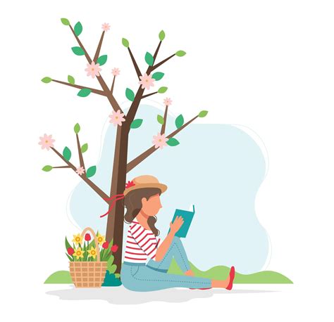 Woman Reading Book Under The Tree Vector Art At Vecteezy