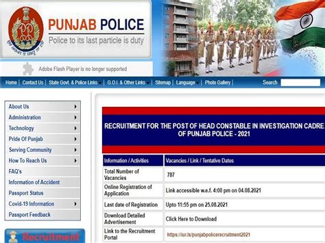 Punjab Police Head Constable Recruitment Online Application Date