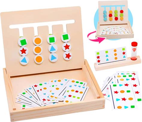 Zaloife Wooden Toys 4 Colour Shape Double Sided Sorting Game Puzzle