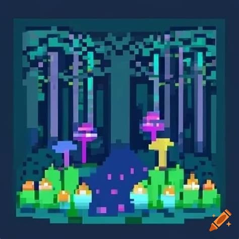 Pixel Forest With Glowing Mushrooms On Craiyon