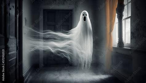 Scary, spooky ghost in haunted house. Stock Illustration | Adobe Stock