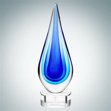 Art Glass Blue Teardrop Award Impact Promos By Romo Creations Llc