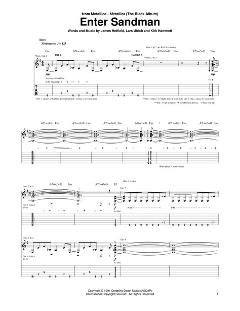 Enter Sandman Sheet Music By Metallica Official