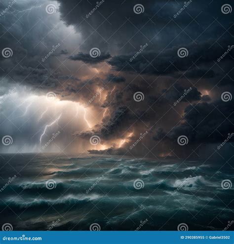 Sea Storm. Powerful Storm at Sea. Stormy Sea Illustration. Stock ...