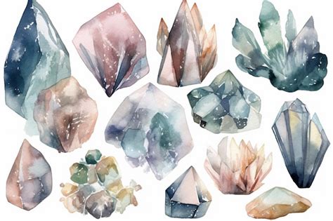 Premium AI Image | A set of crystals with different colors and shapes.