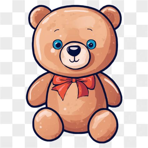 Download Adorable Brown Teddy Bear With Blue Eyes And Red Bow Cartoons