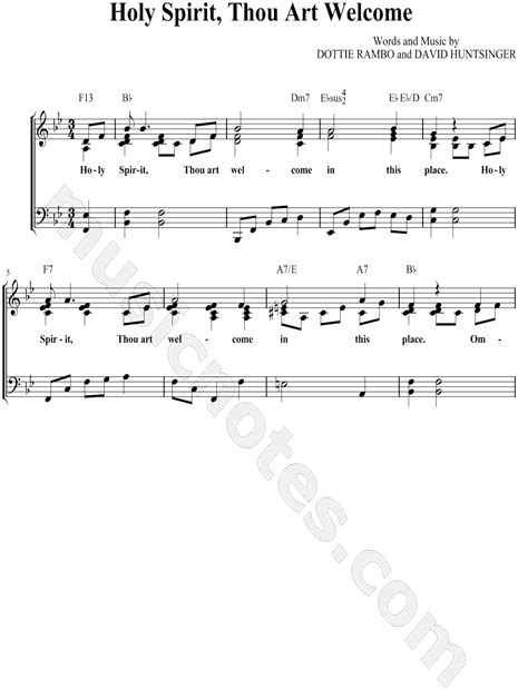 Dottie Rambo "Holy Spirit, Thou Art Welcome" Sheet Music (Easy Piano) in Bb Major - Download ...