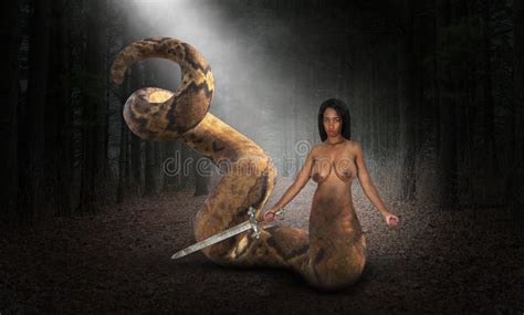 Mujer Desnuda De La Serpiente De La Fantasía Surrealista Foto de