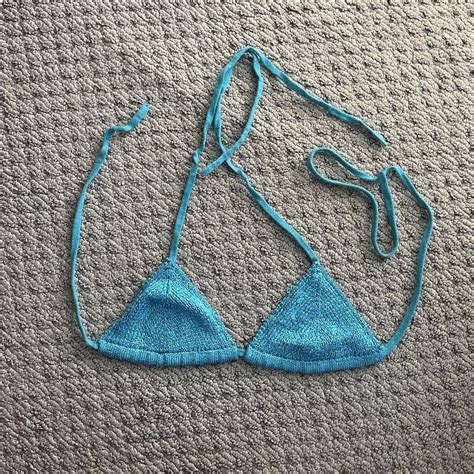 Glassons Blue Sequin Bikini Top Size Xs Slight Depop