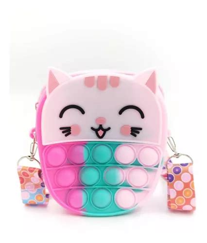 Bolsa Infantil Pop It Carinha Gatinho Arcoiris Rosa Vertical