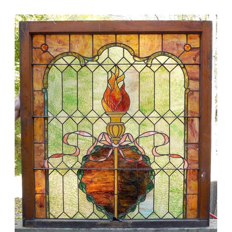 G14083 Antique Colonial Revival Stained Glass Window Com Imagens